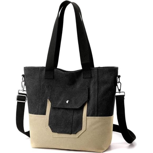 Canvas Tote Bag for Women Small Handbag with Zipper Shoulder - Picture 1 of 6